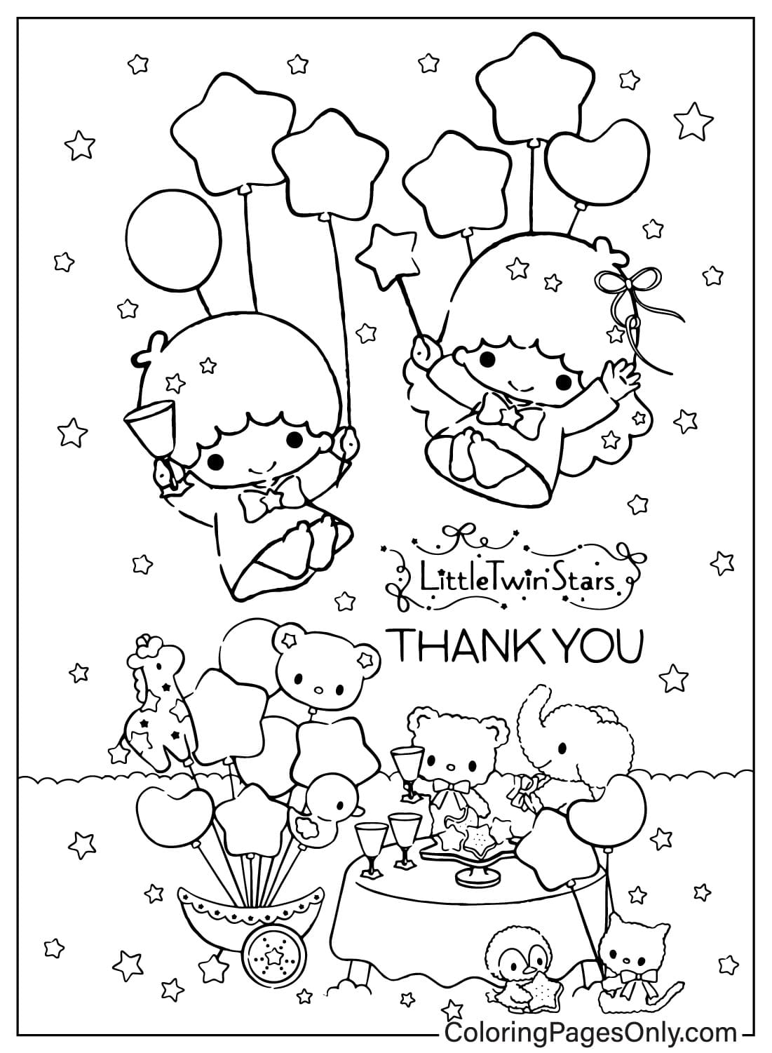 Página para colorear de Little Twin Stars gratis de Little Twin Stars