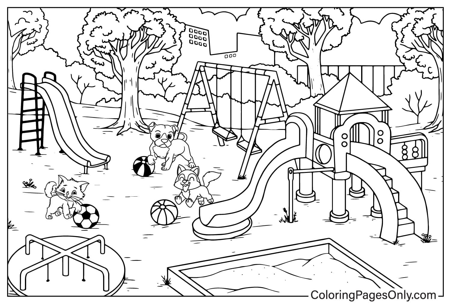 Página para colorear de patio de juegos gratuita de Playground