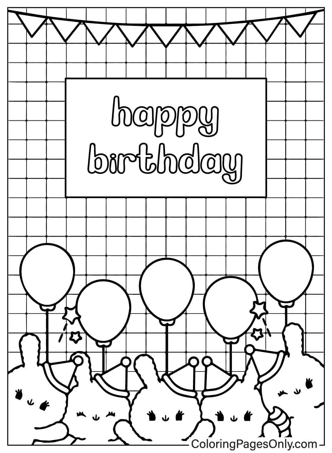 Página para colorir de cartão de feliz aniversário para impressão gratuita do cartão de feliz aniversário