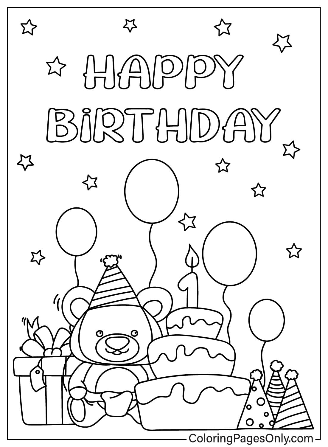 Pagina da colorare stampabile gratuita di buon compleanno