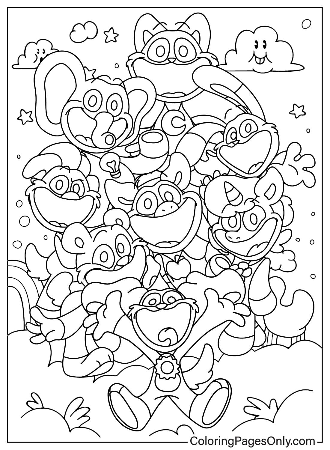 Free Smiling Critters Coloring Page from Poppy Playtime
