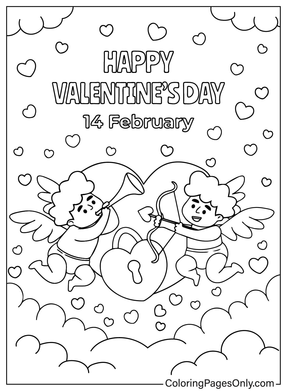 Página para colorear de Cupido del día de San Valentín gratis de Cupido