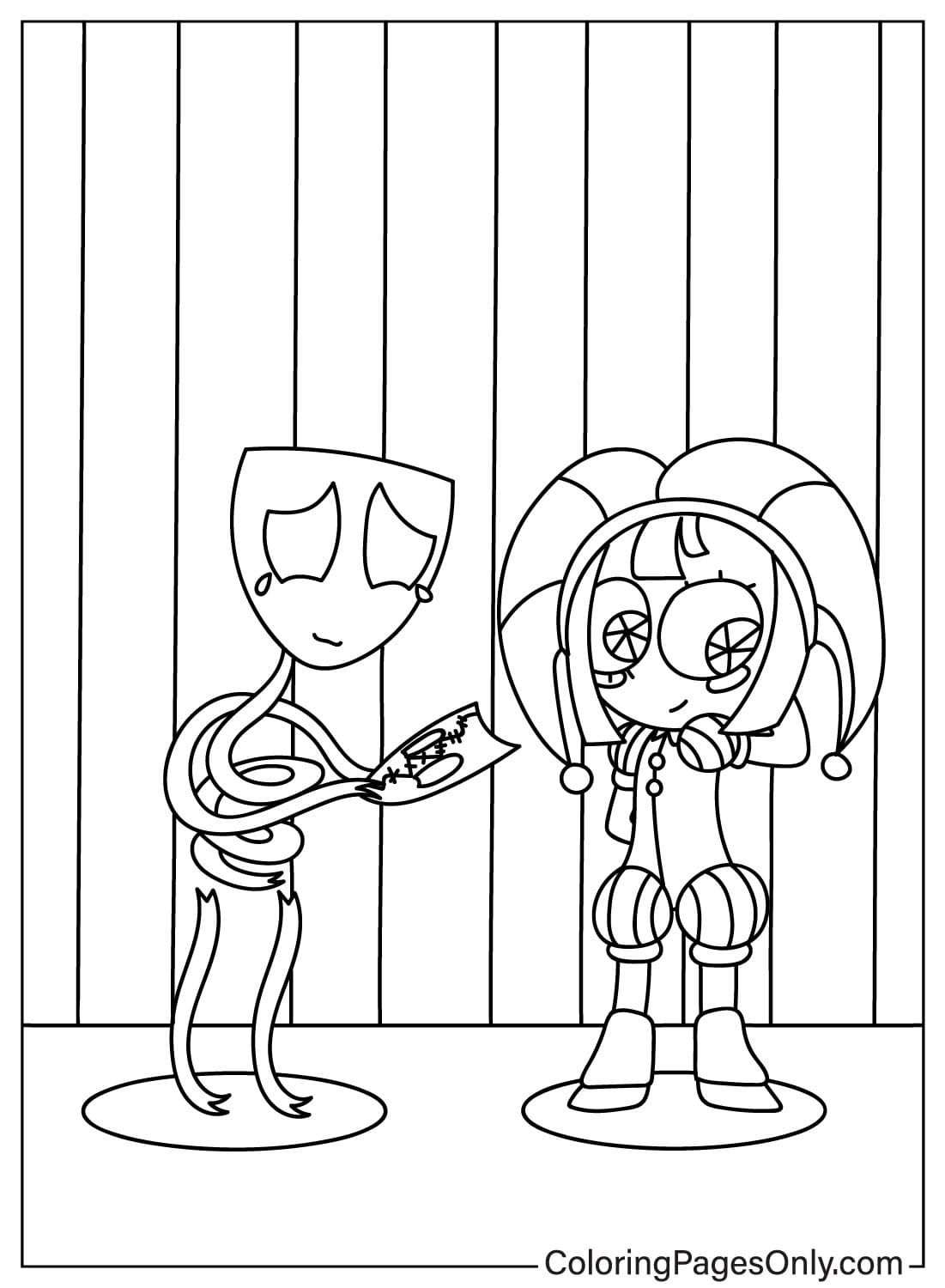 Gangle and Pomni Free Coloring Page from Gangle