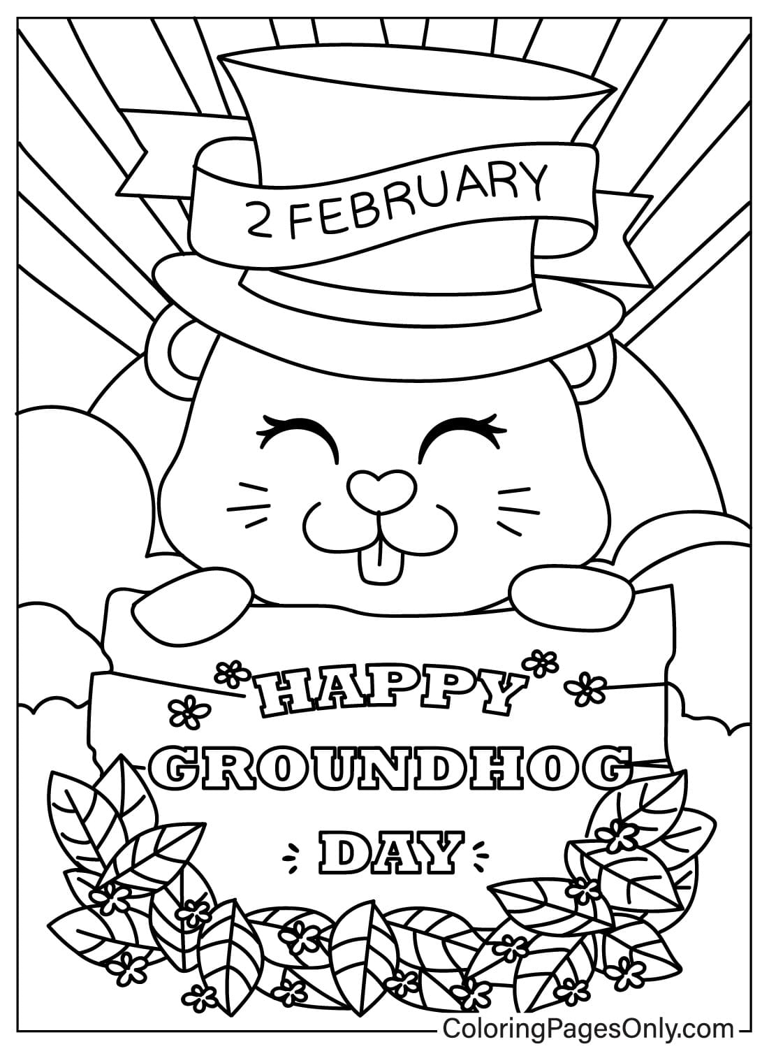 Página para colorir fofa do Dia da Marmota do Dia da Marmota