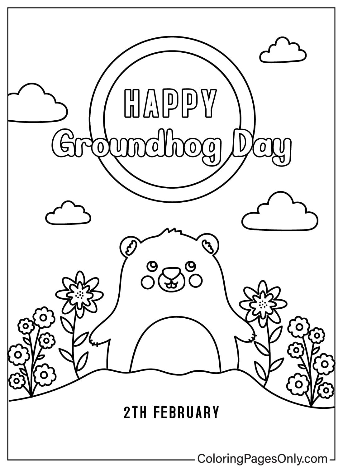 Coloriage gratuit de Groundhog Day de février de Groundhog Day