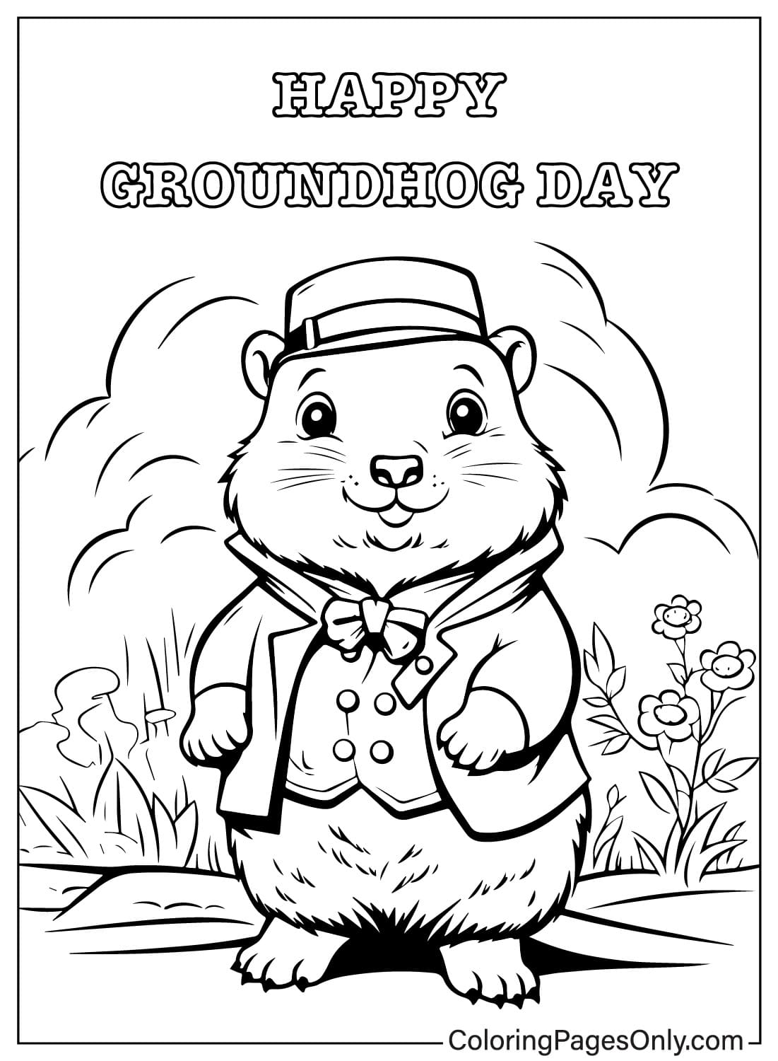 Página para colorir grátis do Dia da Marmota do Dia da Marmota