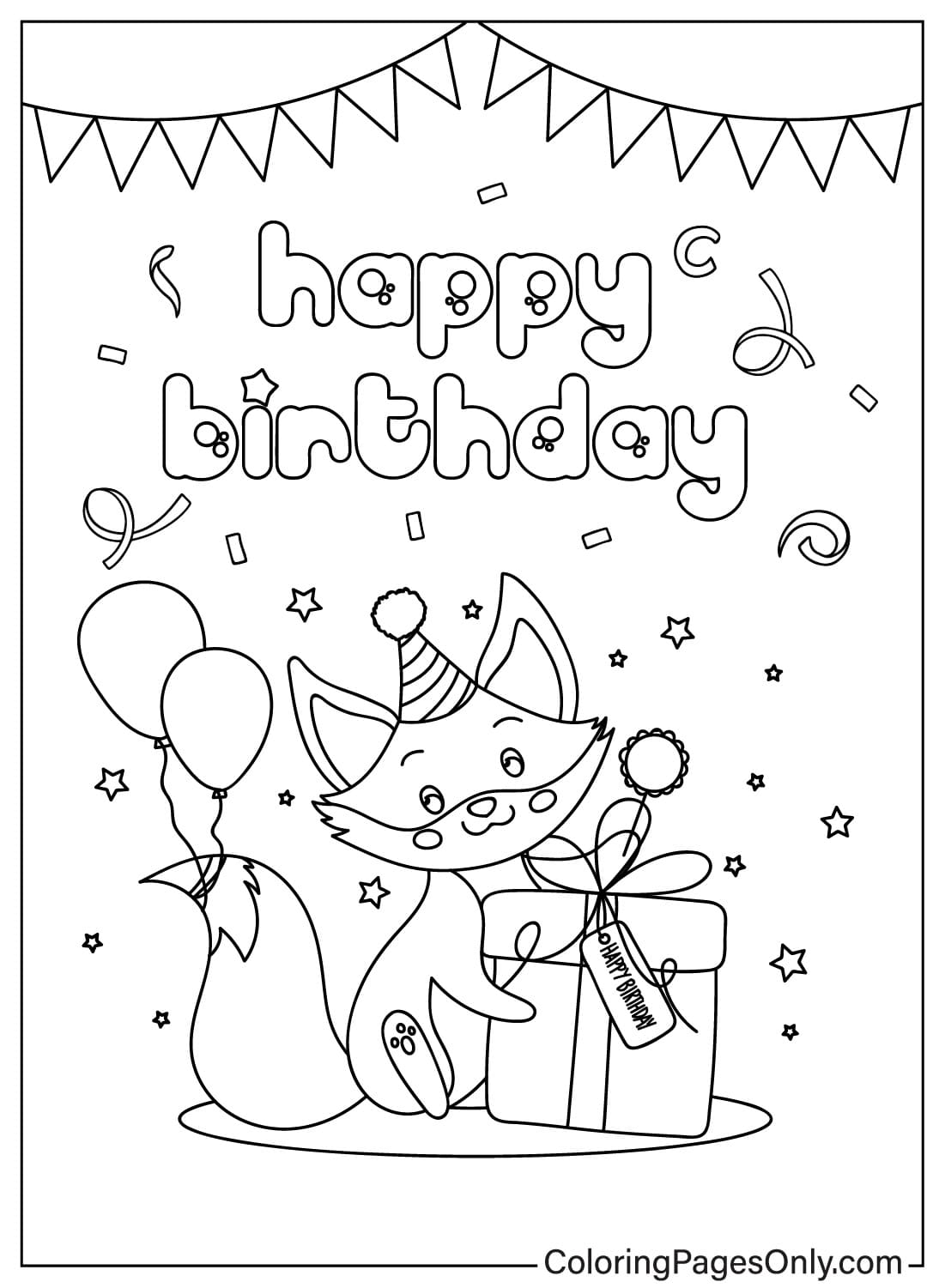 Открытка-раскраска с днем ​​рождения из открытки с днем ​​рождения