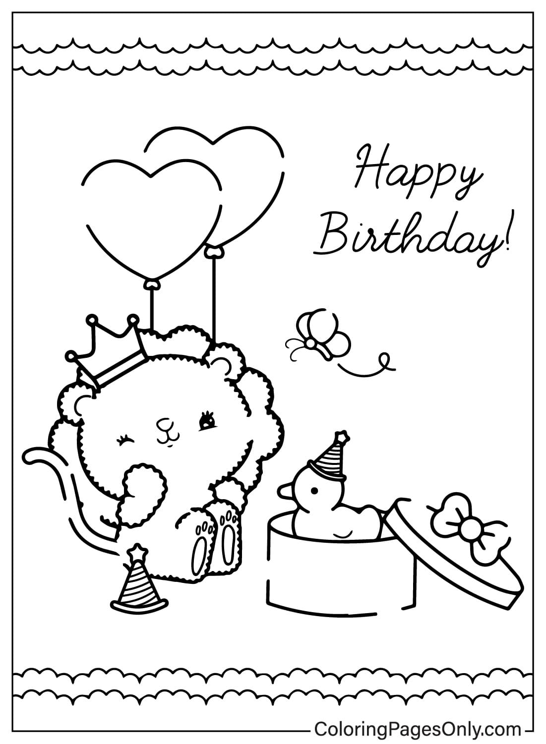 Página para colorir de cartão de feliz aniversário para impressão gratuita em cartão de feliz aniversário