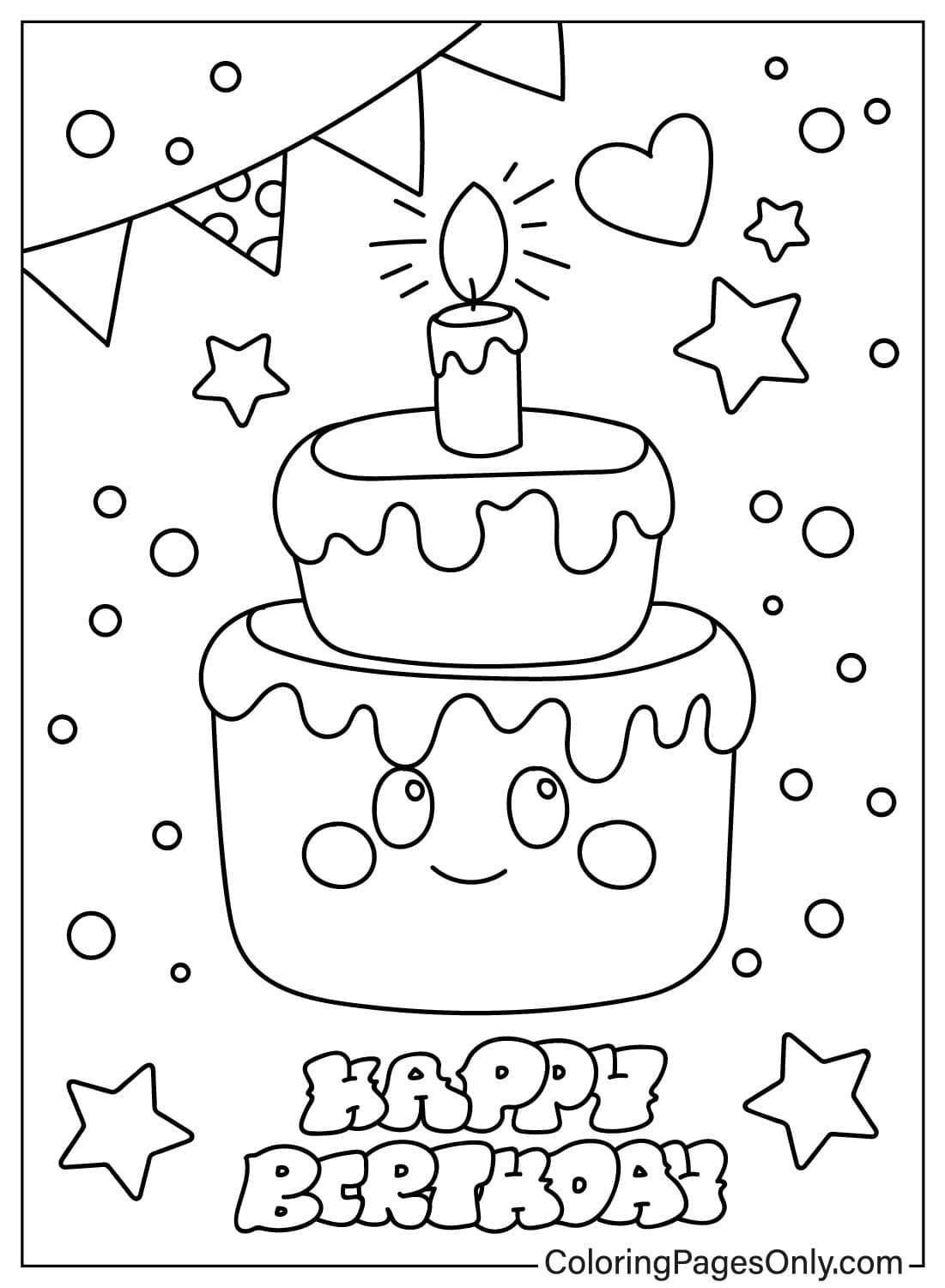 Página para colorir de cartão de feliz aniversário grátis do cartão de feliz aniversário