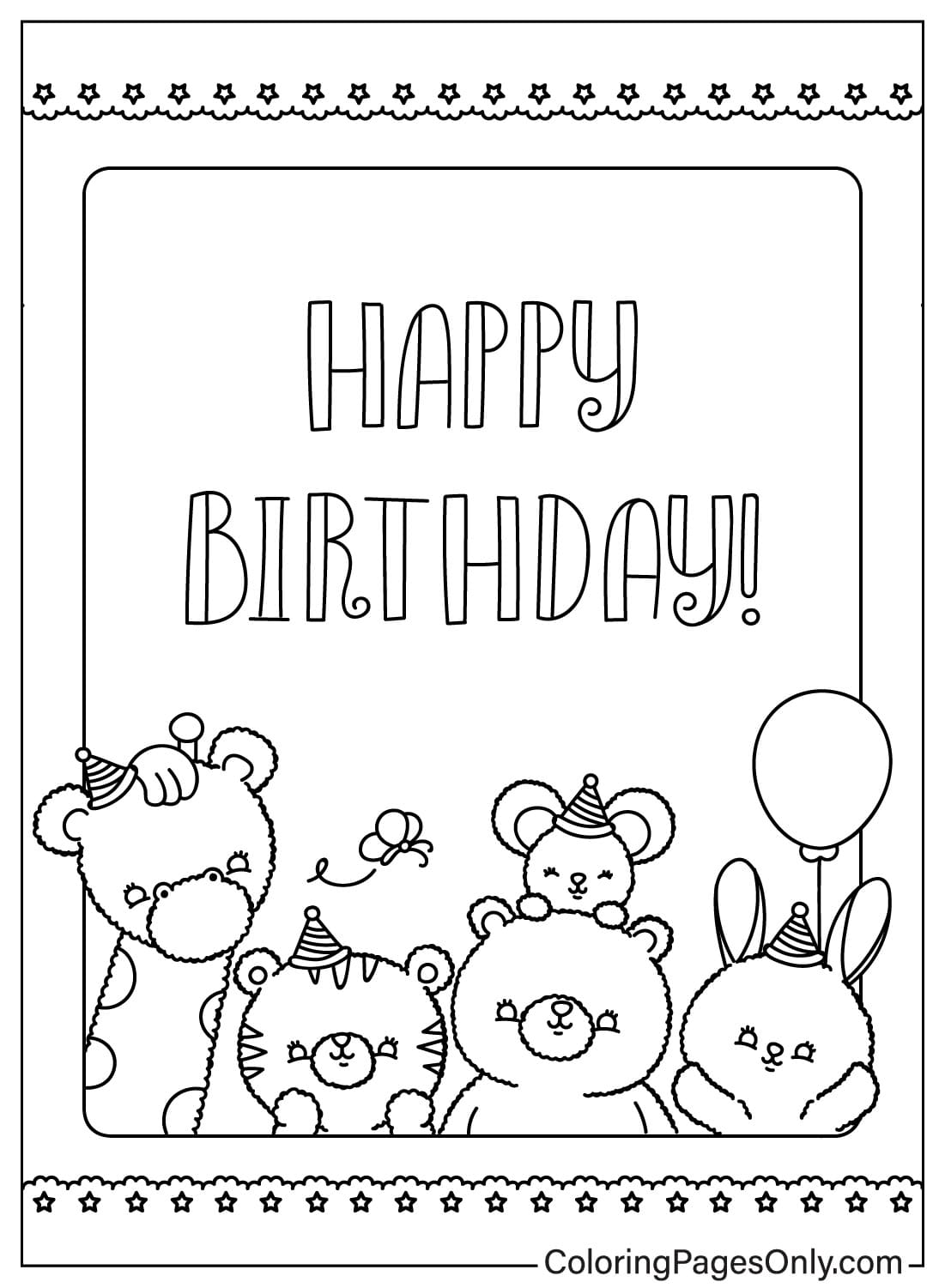 Página para colorir de cartão de feliz aniversário Imagens do cartão de feliz aniversário