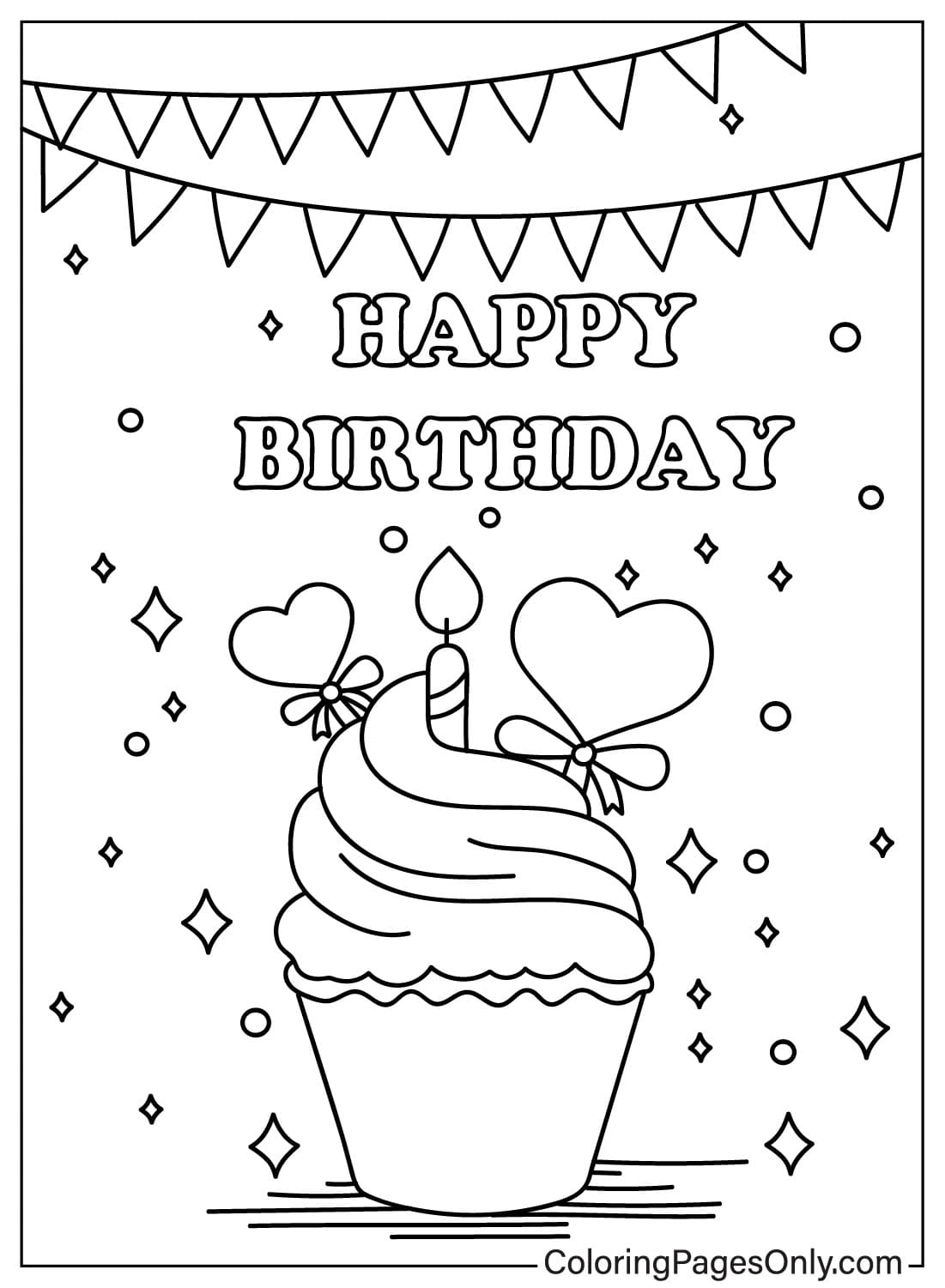 Página para colorir de cartão de feliz aniversário JPG do cartão de feliz aniversário