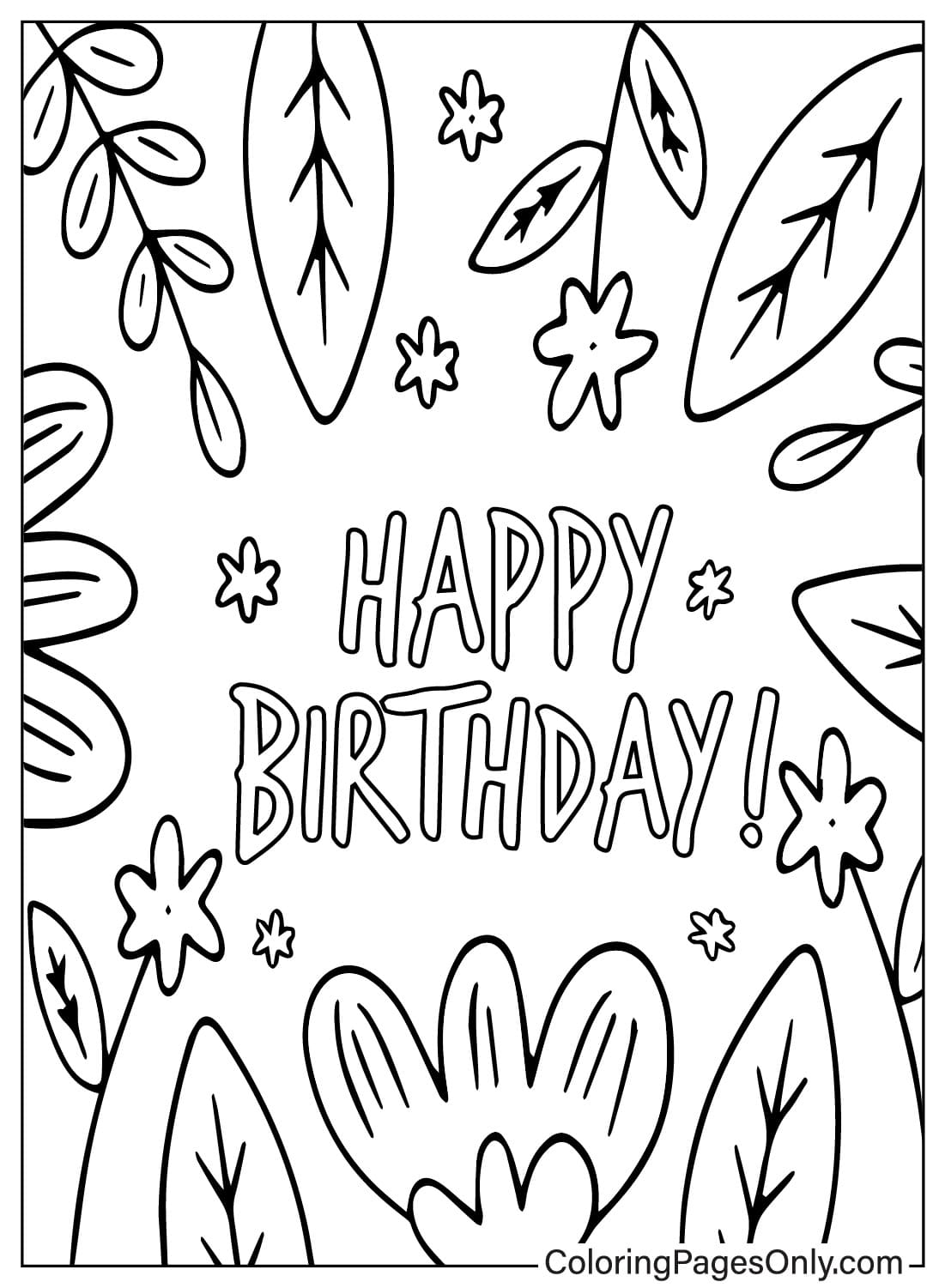 Página para colorir de cartão de feliz aniversário do cartão de feliz aniversário