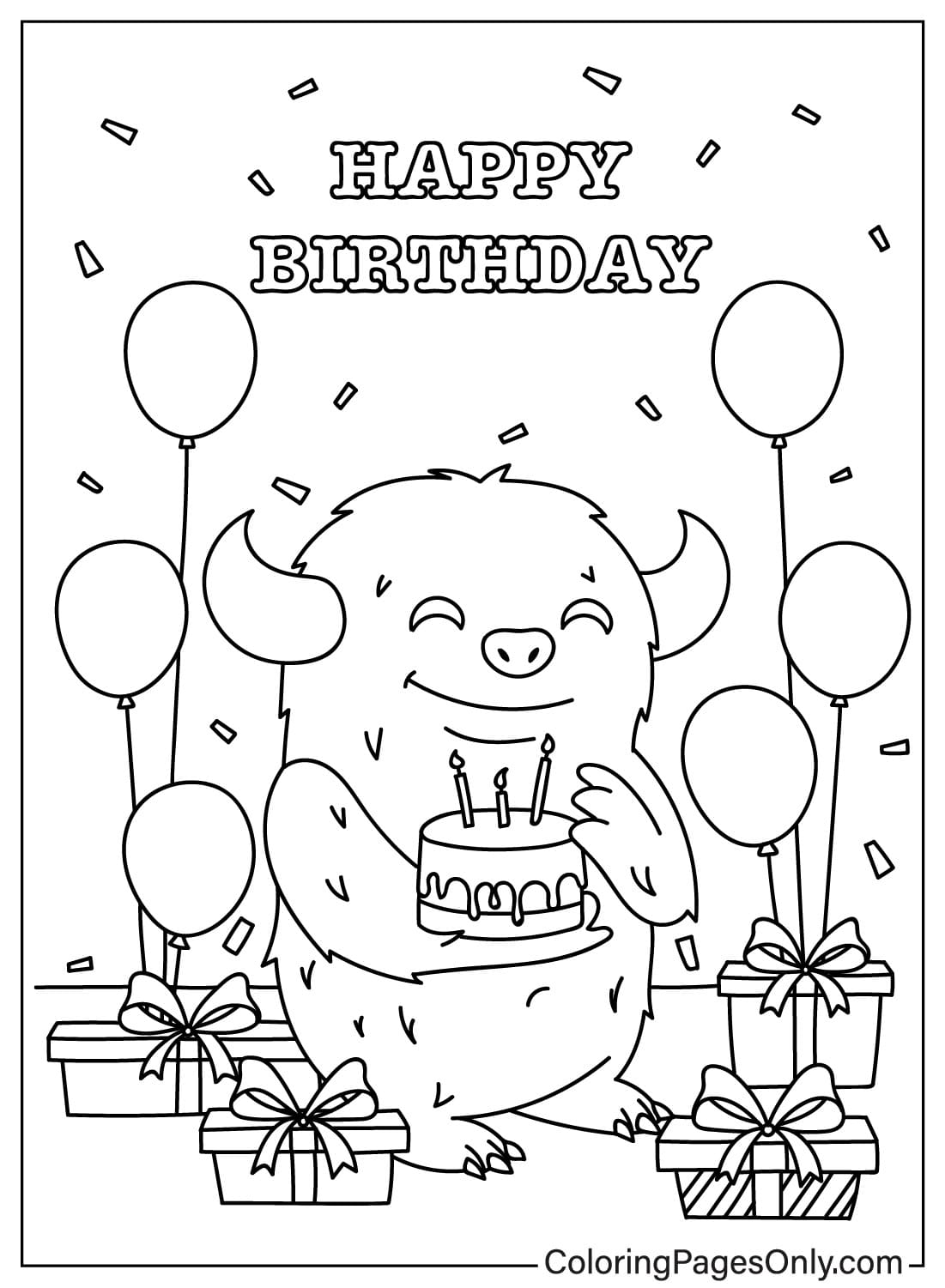 Раскраска с днем ​​рождения для детей из открытки с днем ​​рождения