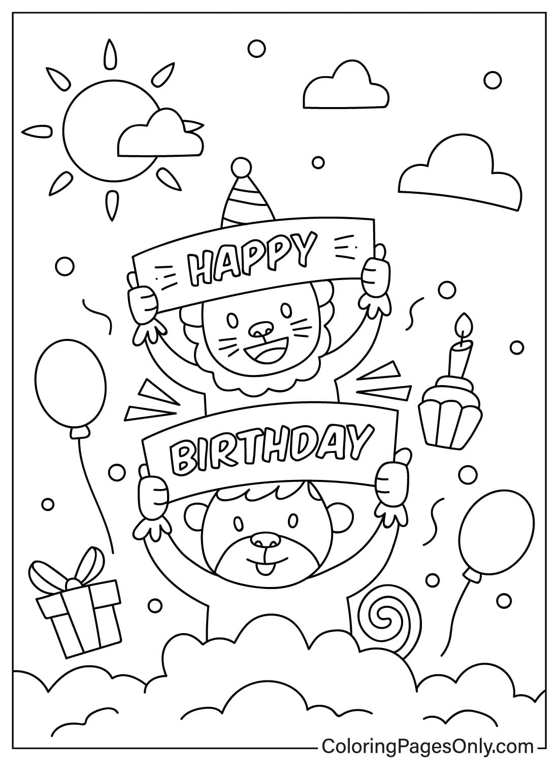 生日快乐着色页绘图从生日快乐