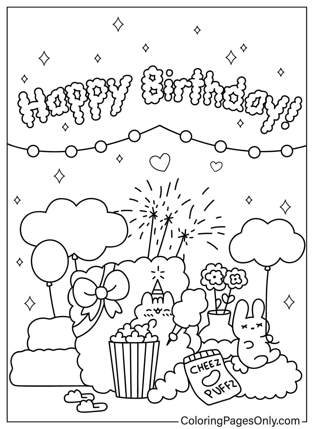 Pagina da colorare di buon compleanno stampabile gratuitamente