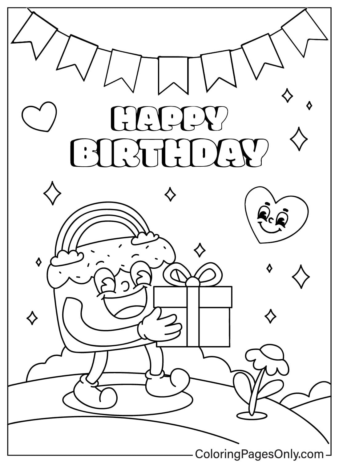 Pagina da colorare stampabile gratuita di buon compleanno