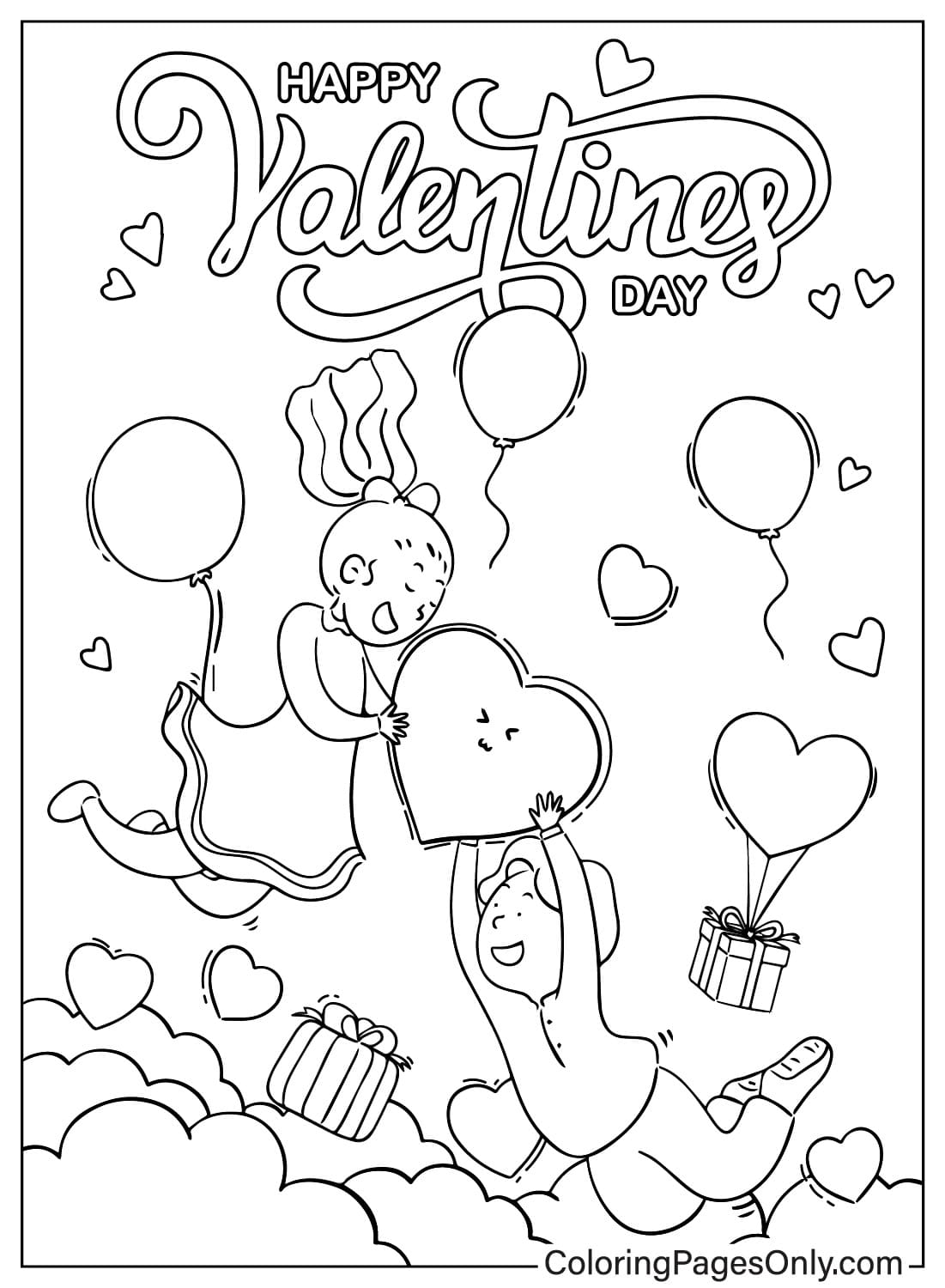 Página para colorear de Feliz día de San Valentín del Día de San Valentín
