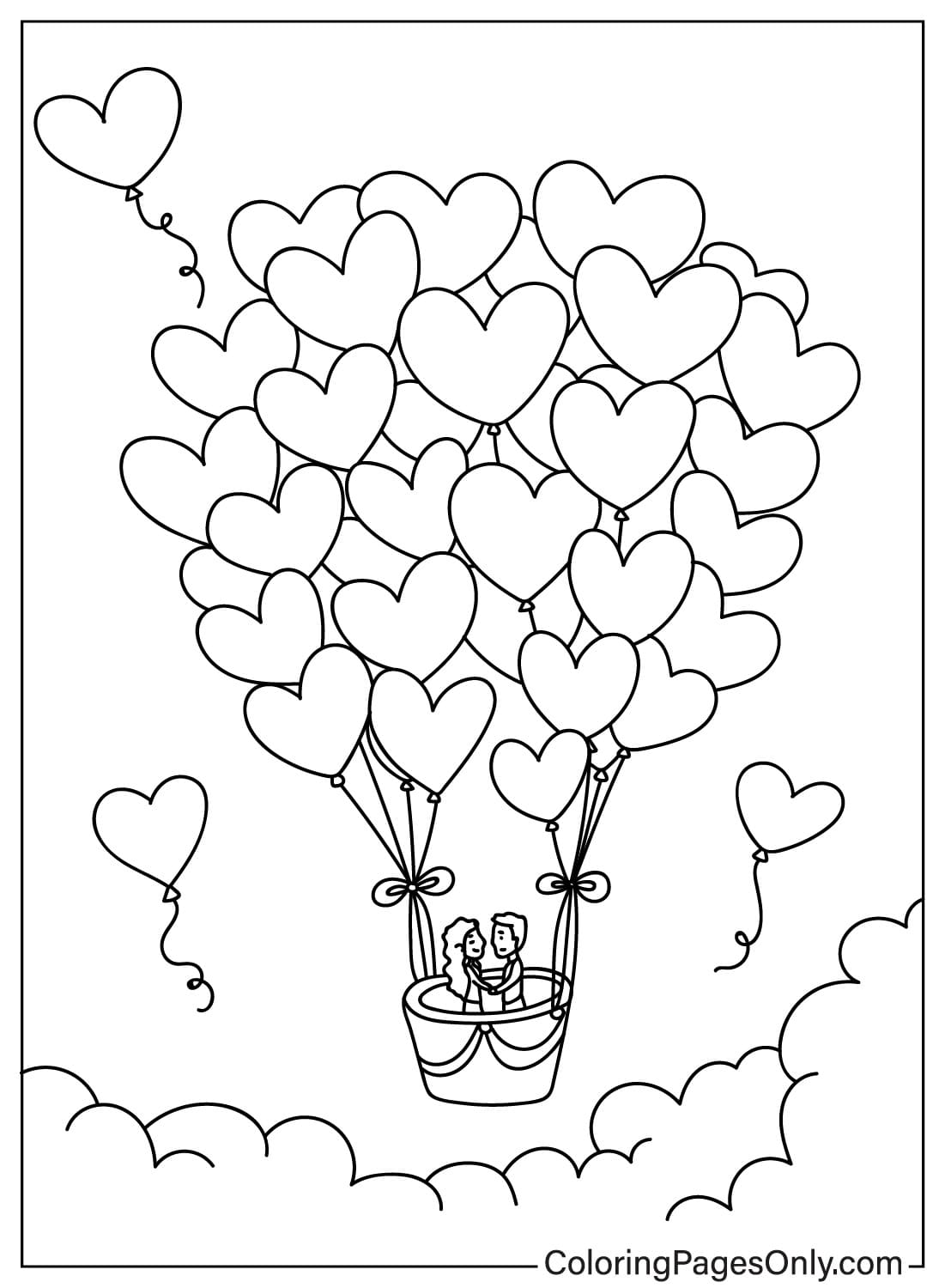 Página para colorear de globos de corazón de Heart