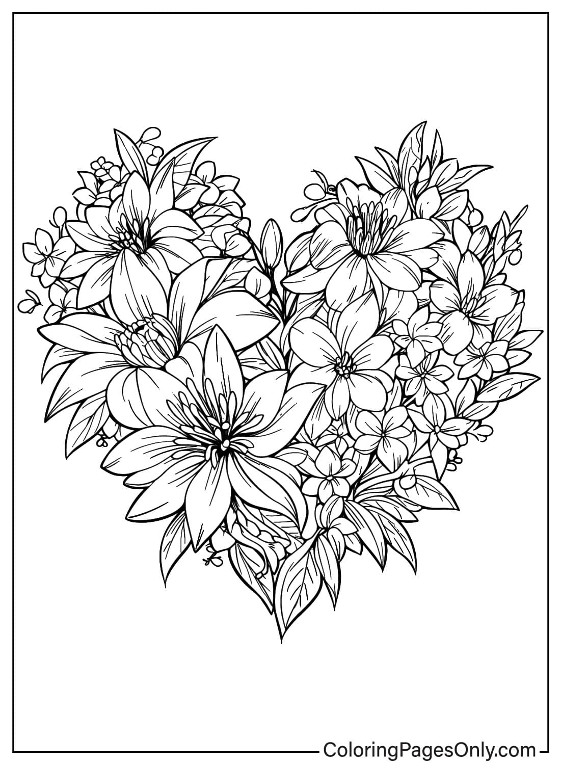 Página para colorir de flor de coração
