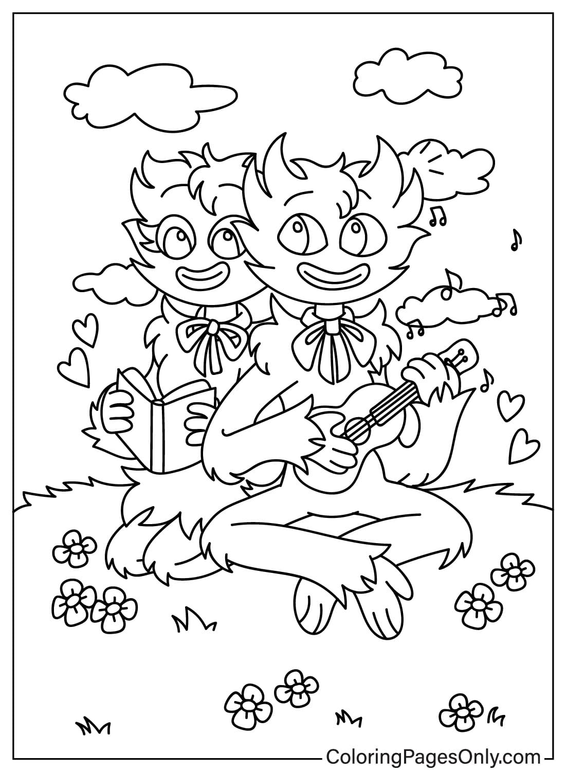 Huggy Wuggy, Kissy Missy Coloring Page Free from Poppy Playtime