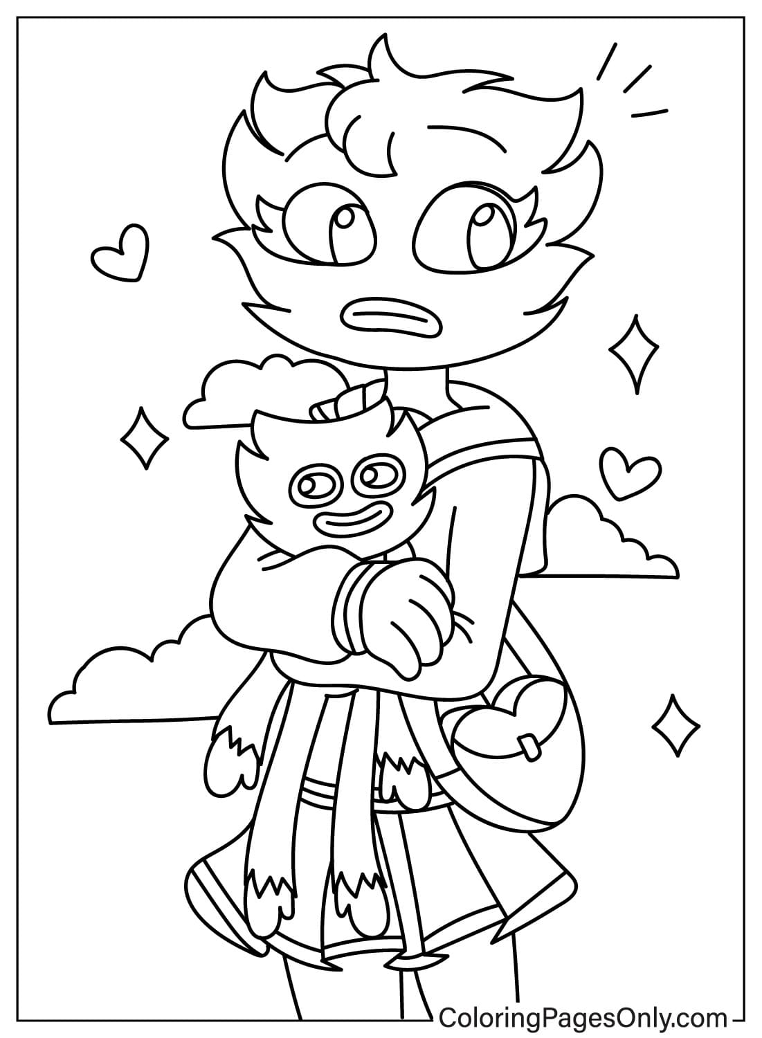 Huggy Wuggy, Kissy Missy Coloring Page from Poppy Playtime