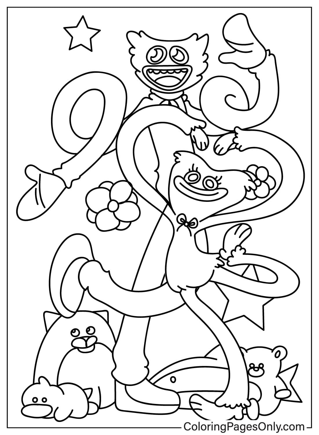 Coloriage Huggy Wuggy avec Kissy Missy de Huggy Wuggy