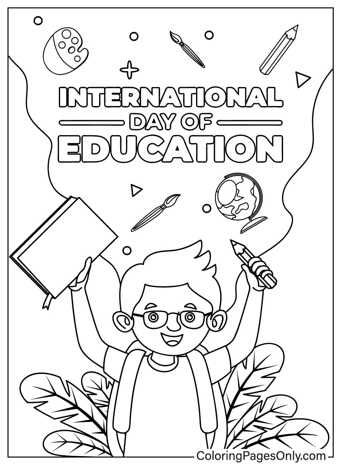 Página para colorear del Día Internacional de la Educación gratuita del Día Internacional de la Educación