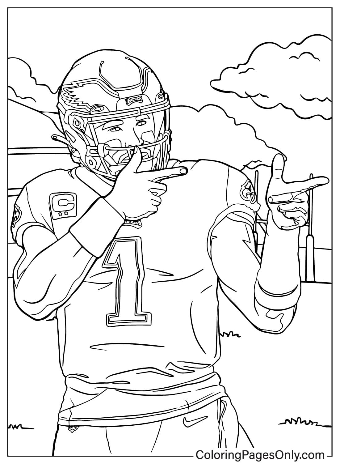 Jalen Hurts Coloring Page Free from Philadelphia Eagles