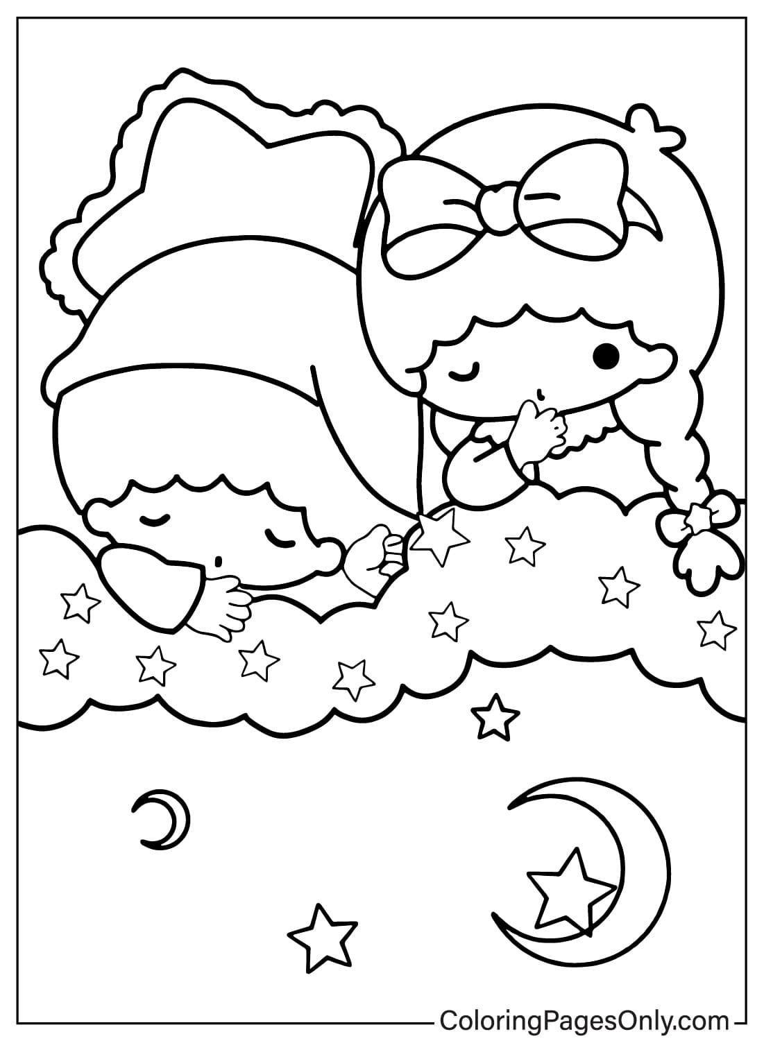 Página para colorir grátis de Lala e Kiki de Little Twin Stars