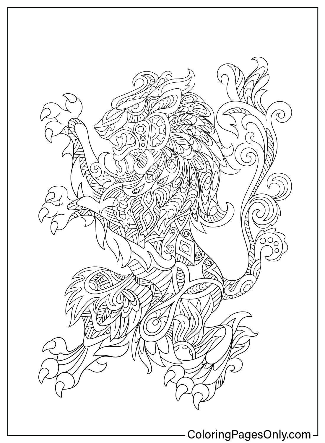 Página para colorir do símbolo da heráldica do leão do leão