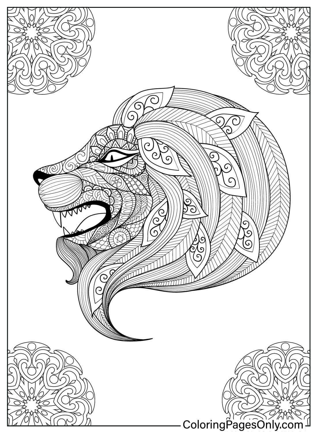 Löwe-Mandala-Zentangle-Malseite von Löwe