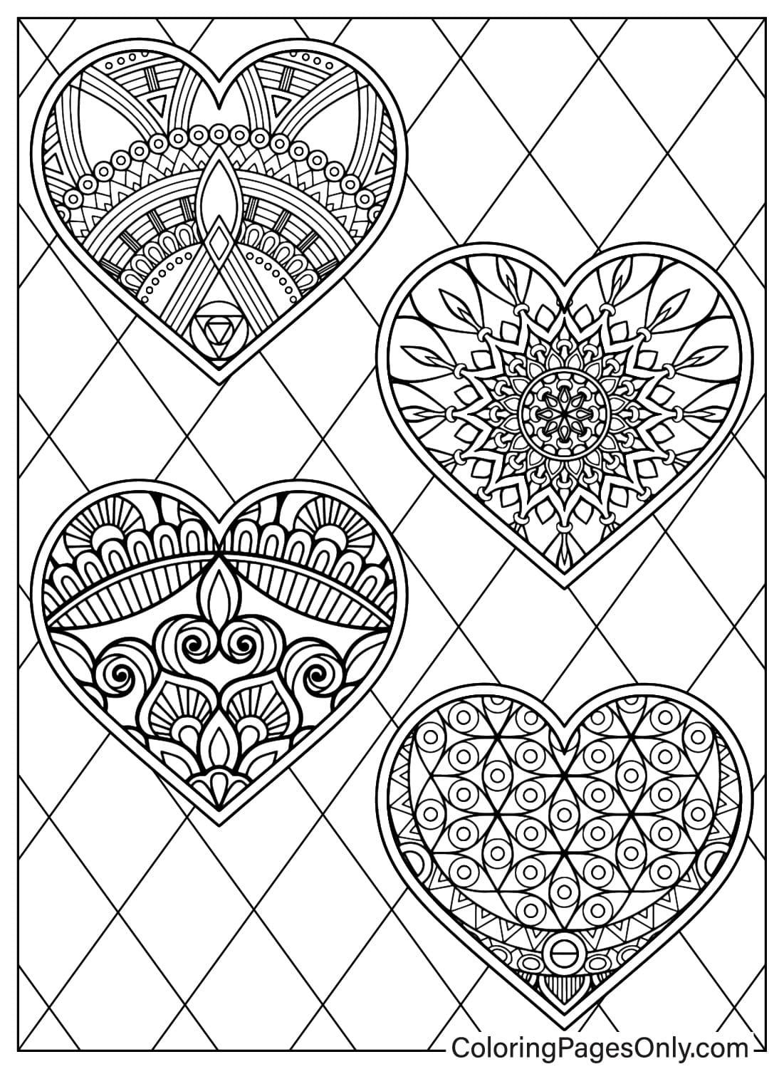 Página para colorear de Mandala Corazón de Corazón