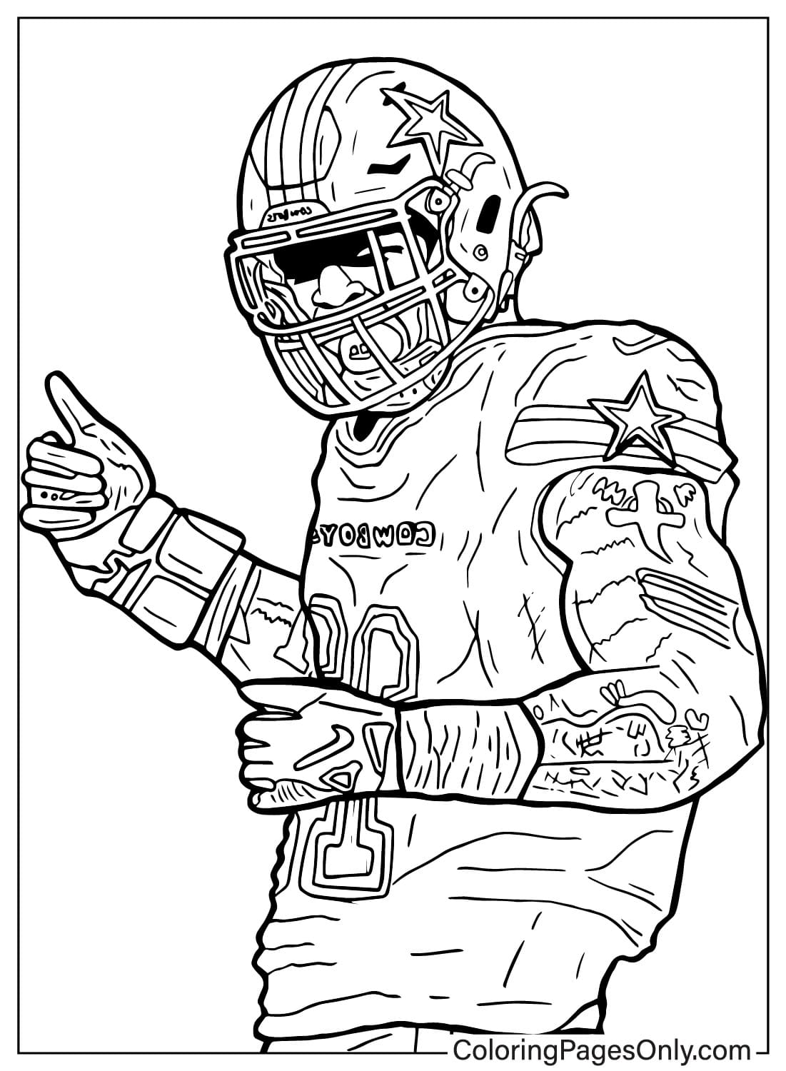 Раскраска Мика Парсонс бесплатно от Dallas Cowboys
