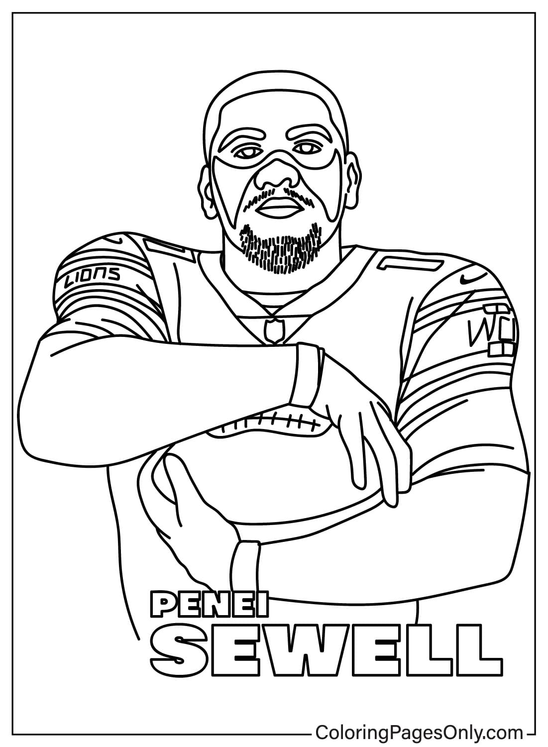 Página para colorear de Penei Sewell de los Detroit Lions