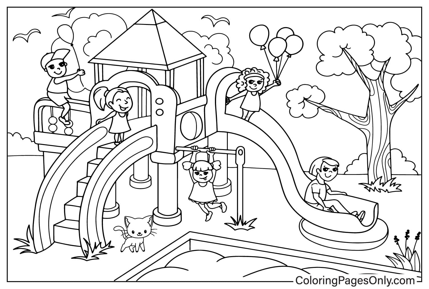 Folha para colorir do playground para crianças do playground