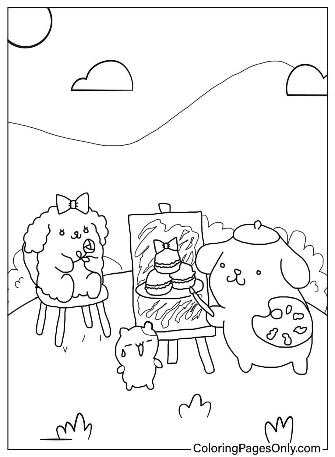 Раскраска Помпонпурин, Маффин, Миндальное печенье от Macaroon Sanrio