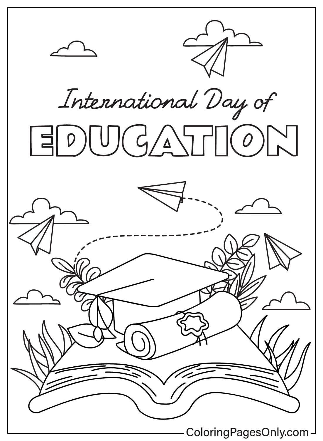 Imprima la página para colorear del Día Internacional de la Educación del Día Internacional de la Educación