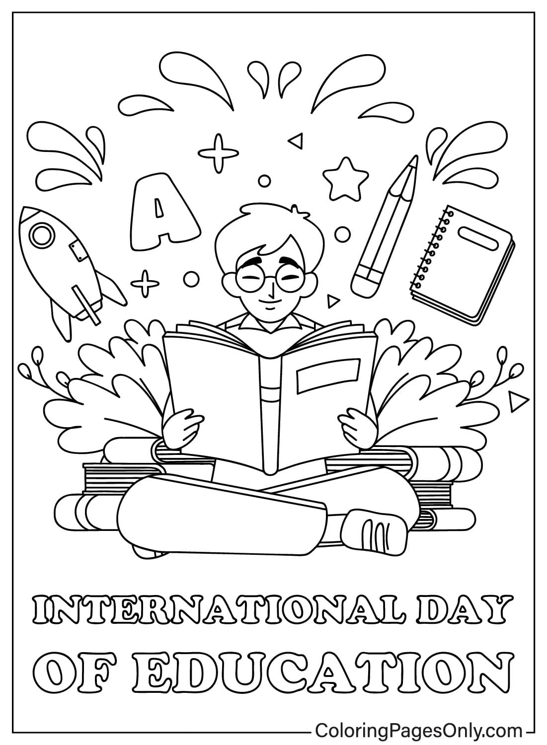 Página para colorear imprimible del Día Internacional de la Educación del Día Internacional de la Educación