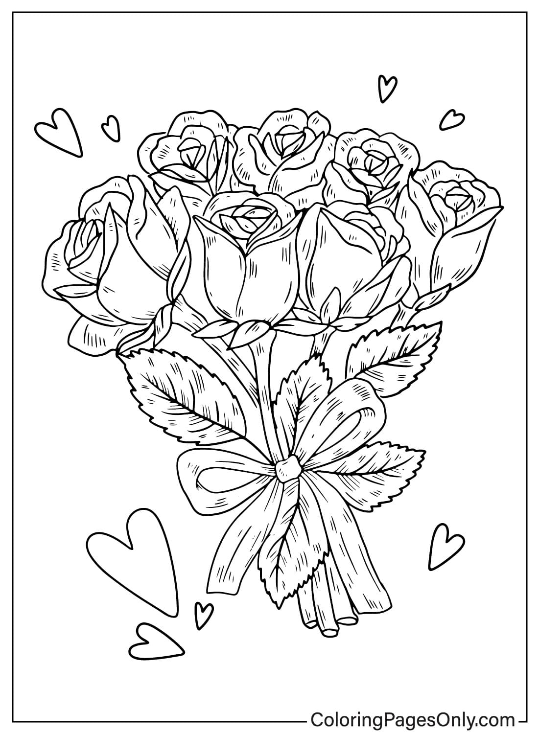 Página para colorir de buquê de flores de rosa do buquê de flores