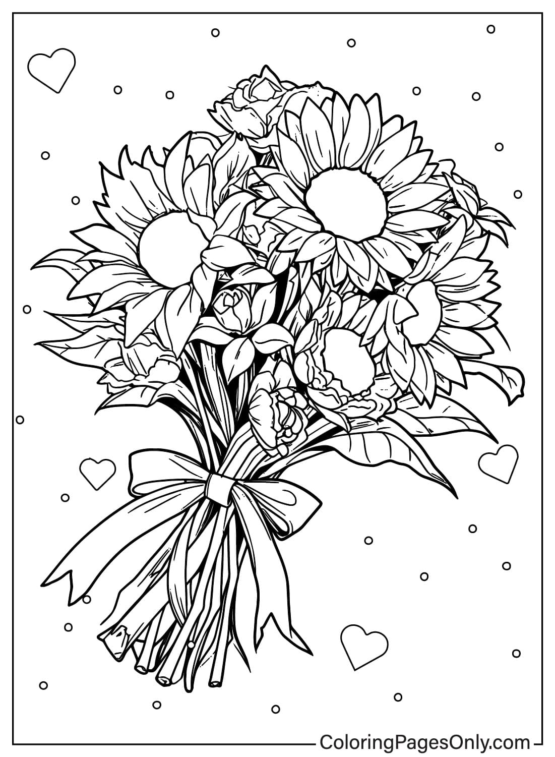 Página para colorir de buquê de girassol de buquê de flores