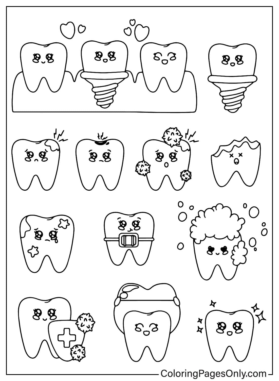 Coloriage gratuit de dent