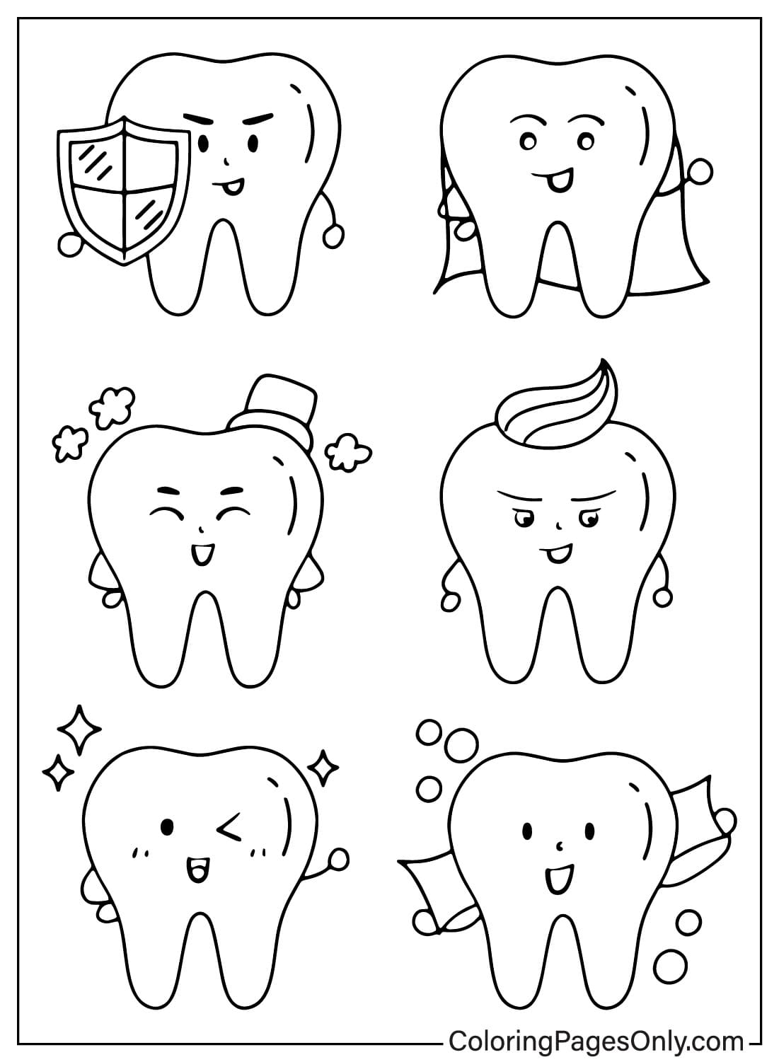 Página para colorir de dente para impressão