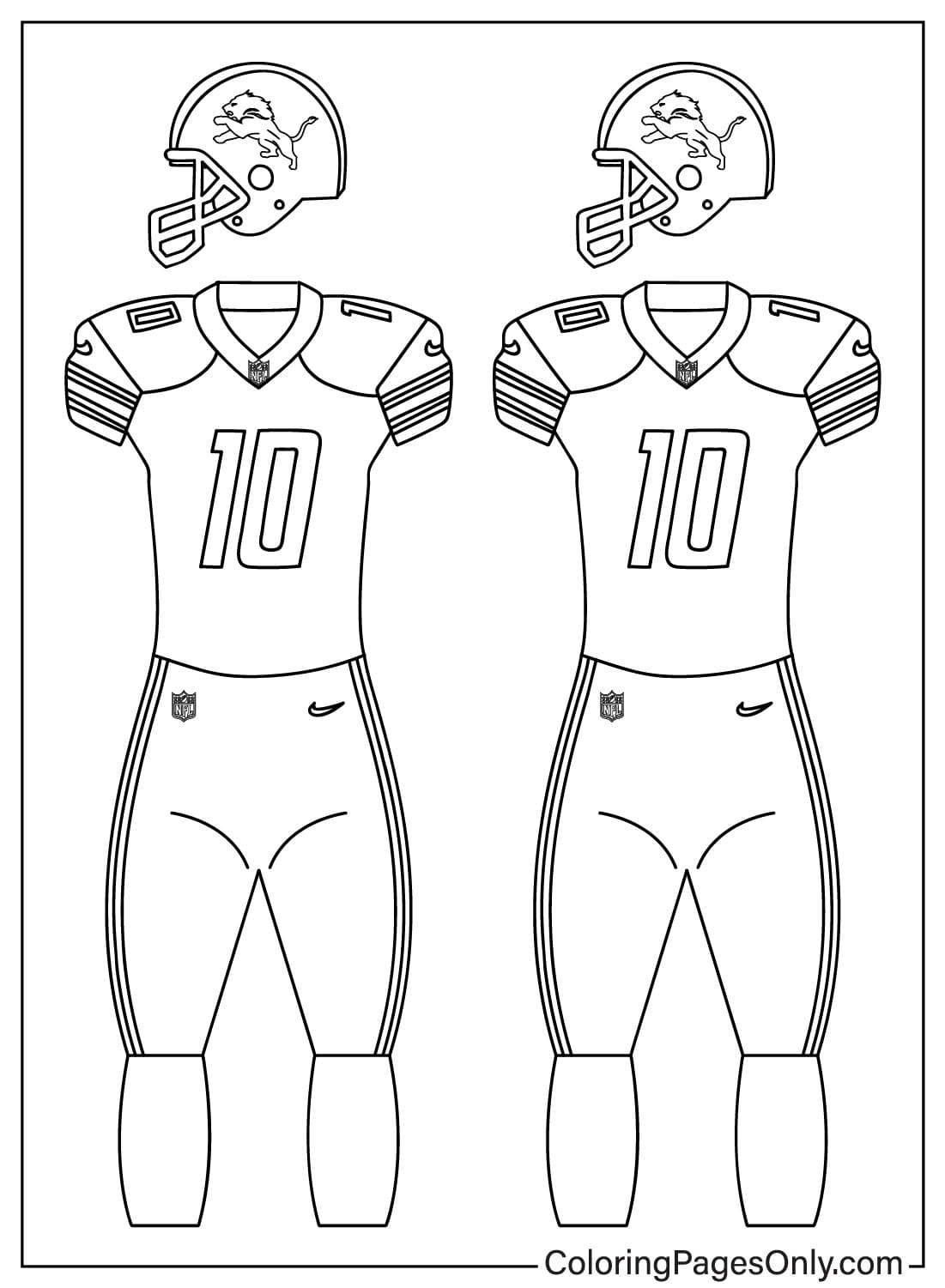 Página para colorir uniforme do Detroit Lions do Detroit Lions
