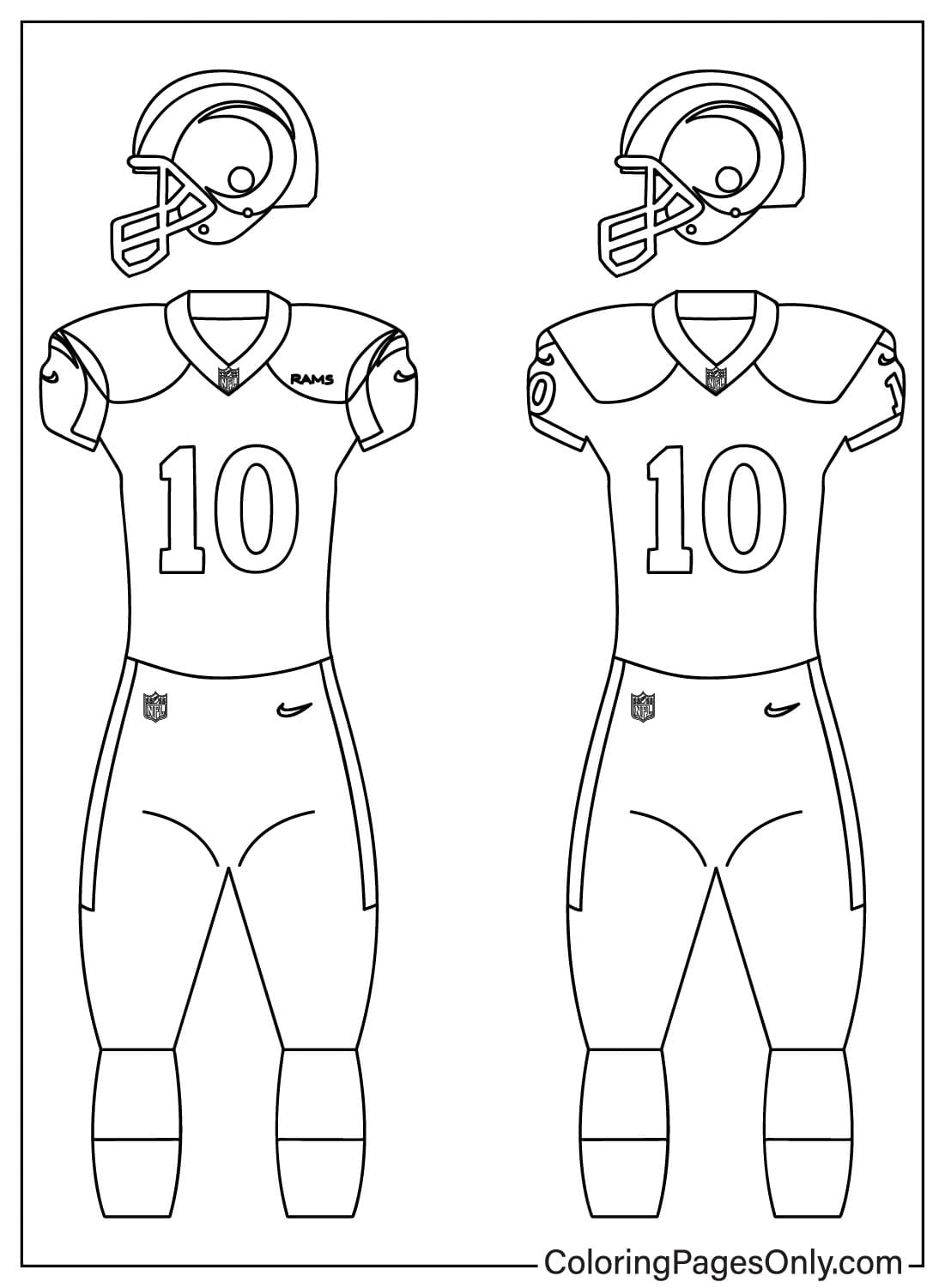 Coloriage uniforme des Rams de Los Angeles de Los Angeles Rams