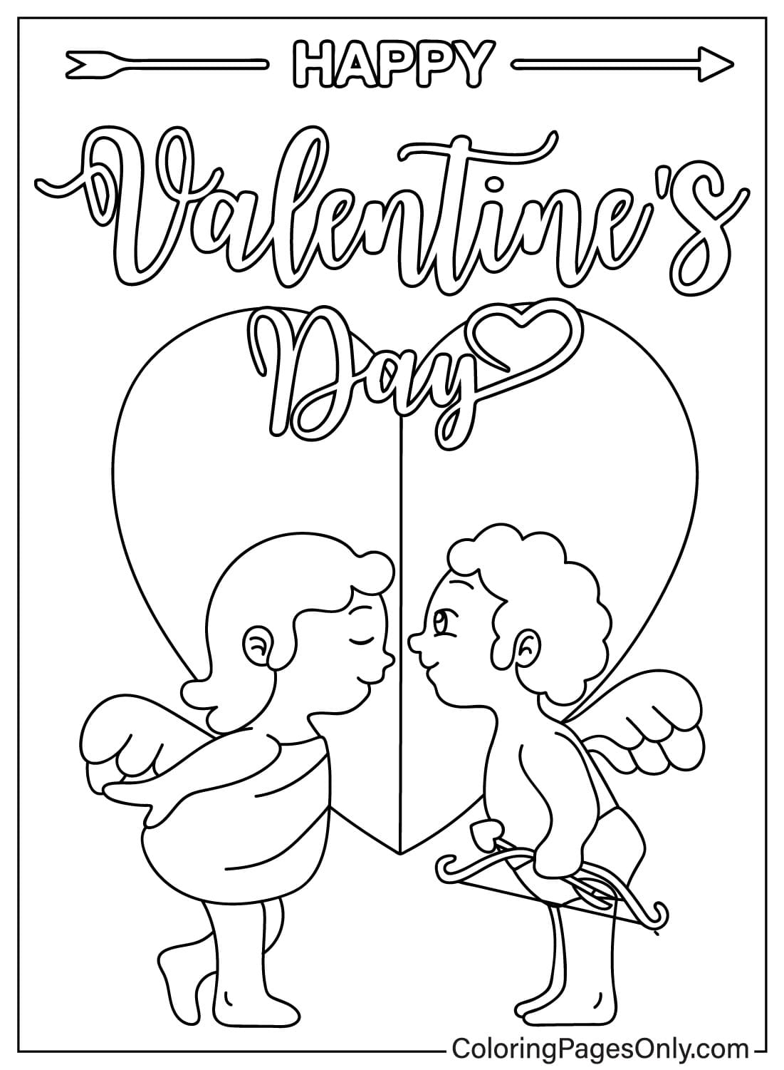 Pagina da colorare di Cupido di San Valentino gratuita da San Valentino