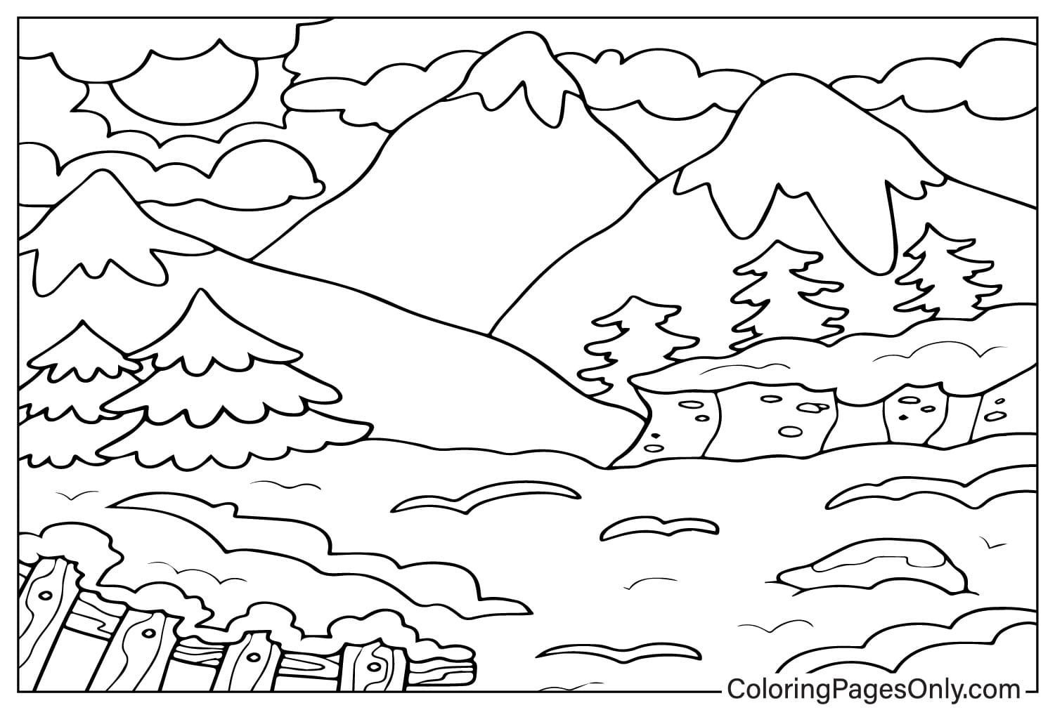 Winter Scene Coloring Page Free