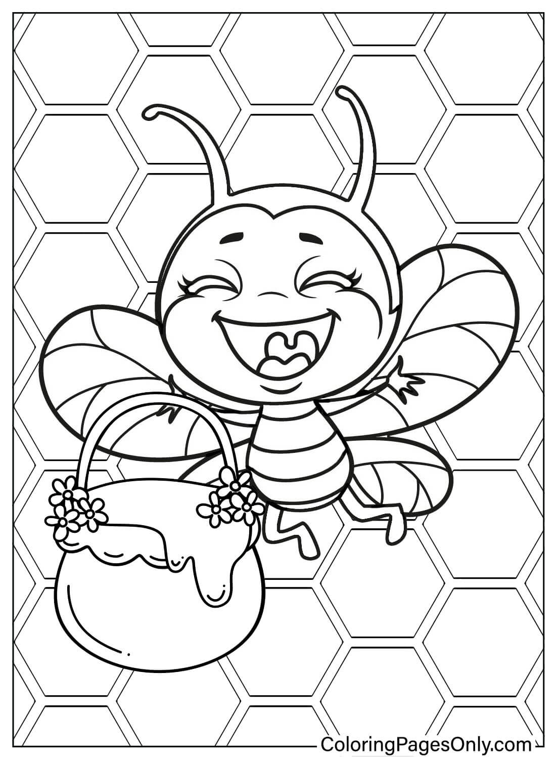 Adorable página para colorear de abeja de Bee