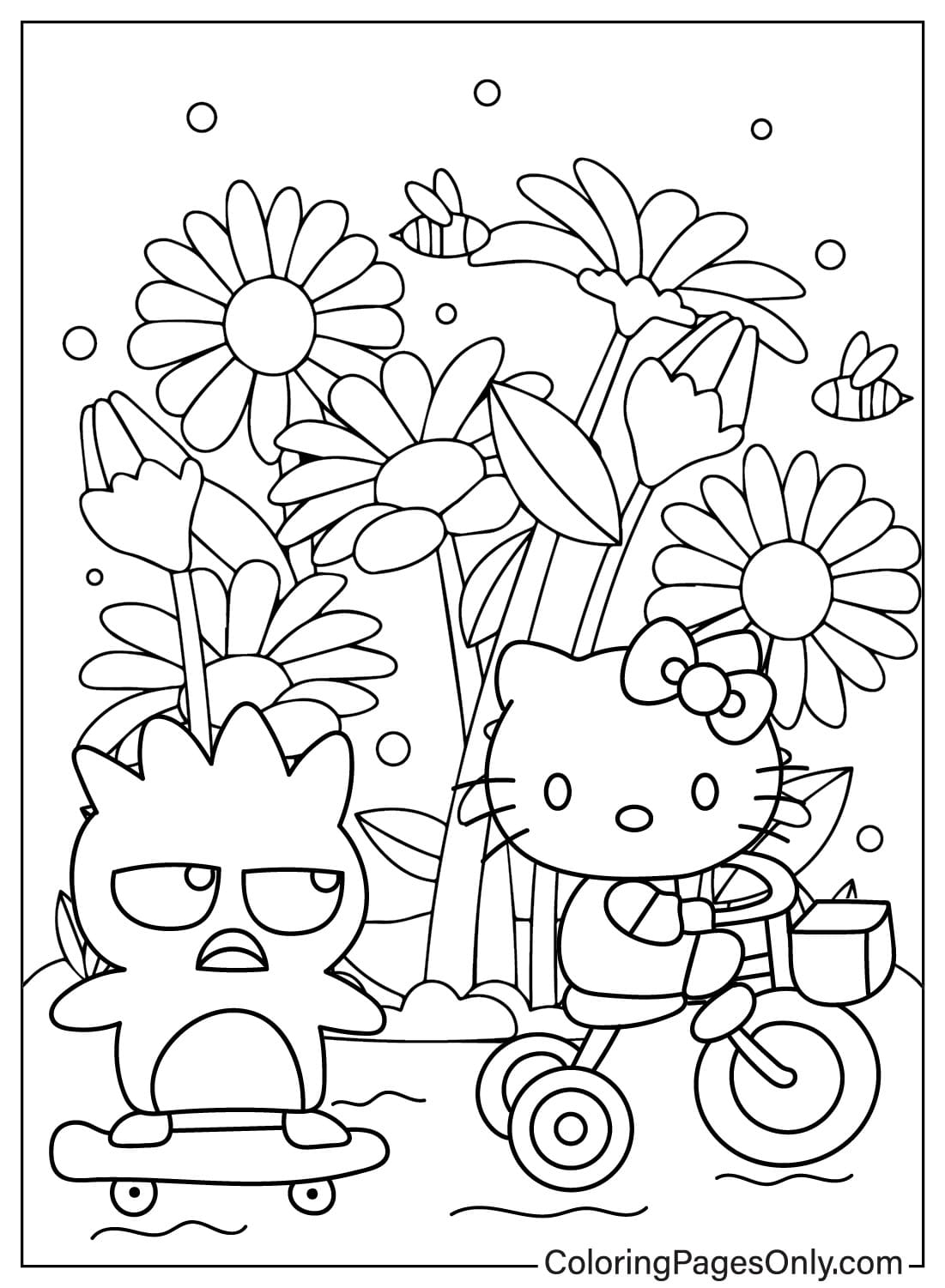 Pagina da colorare di Badtz-Maru e Hello Kitty di Badtz-Maru