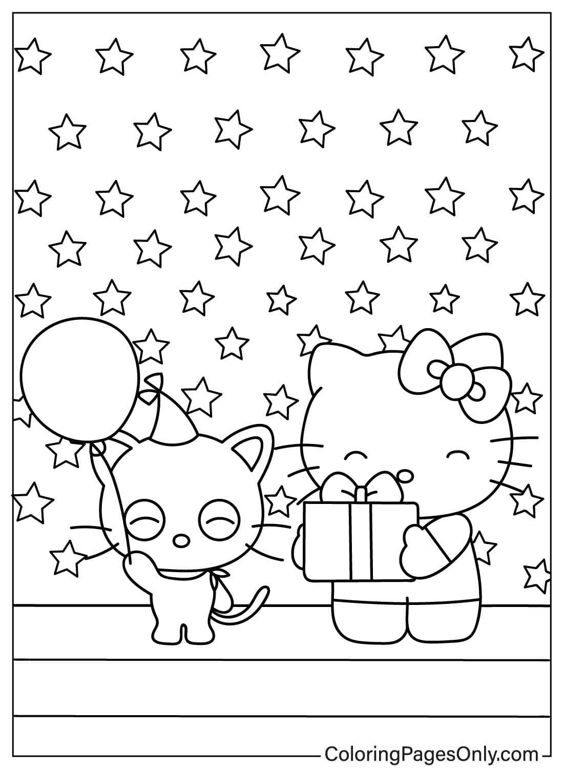 Página para colorir de Chococat e Hello Kitty da Hello Kitty