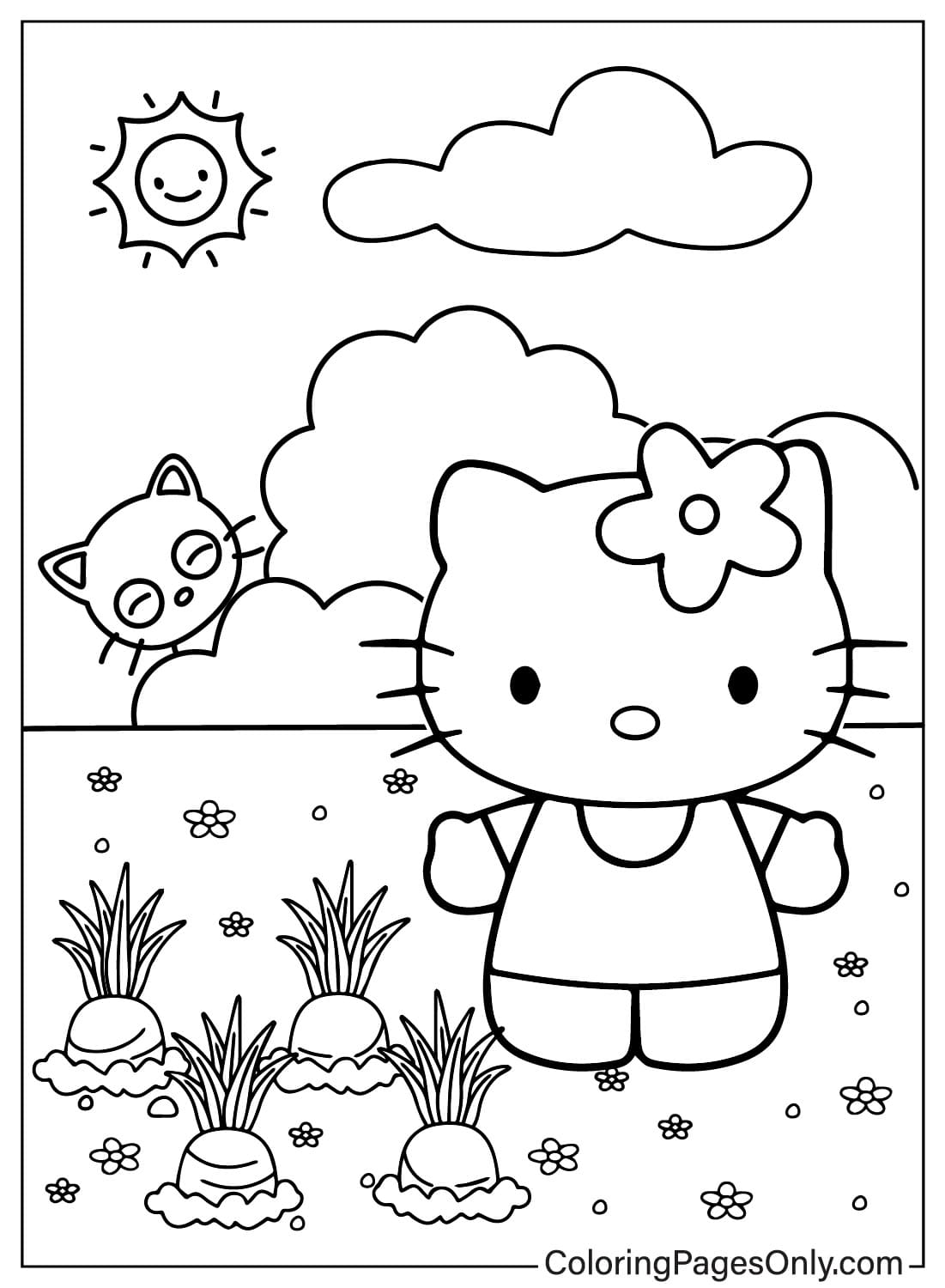 Chococat and Hello Kitty to Color Coloring Page